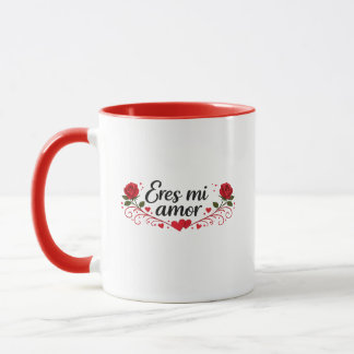 バラ付きスペイン語のロマンティックなコーヒーマグ「Eres Mi Amor」 マグカップ