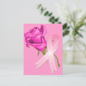 バラ付きピンクリボン*乳がん認識度* ポストカード (スタンド正面)