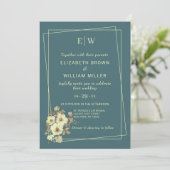 バラ付きフレーム結婚、のスタイルはマリンブルー 招待状 (スタンド正面)
