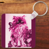 バラ付き子猫,ピンク明るい赤紫色白 キーホルダー (裏面)