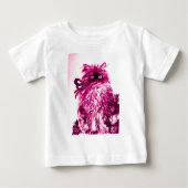 バラ付き子猫,ピンク明るい赤紫色白 ベビーTシャツ (正面)