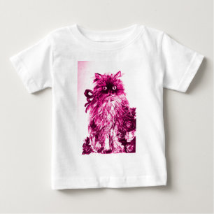 バラ付き子猫,ピンク明るい赤紫色白 ベビーTシャツ