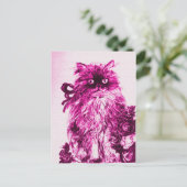 バラ付き子猫，ピンク明るい赤紫色白 ポストカード (スタンド正面)