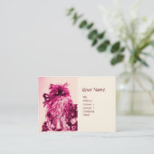 バラ付き子猫,ピンク明るい赤紫色白 名刺 (スタンド正面)