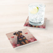 バラ付きAiredale – バレンタインデー ガラスコースター (アングル)