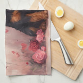 バラ付きAiredale – バレンタインデー キッチンタオル (四つ折り)