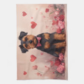 バラ付きAiredale – バレンタインデー キッチンタオル (縦)