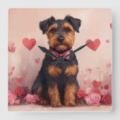 バラ付きAiredale – バレンタインデー スクエア壁時計 (正面)