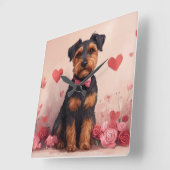 バラ付きAiredale – バレンタインデー スクエア壁時計 (傾斜)