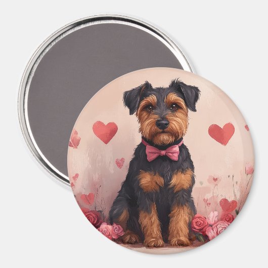バラ付きAiredale – バレンタインデー マグネット (正面/裏面)