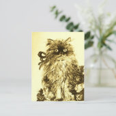 バラ付きKITTEN、茶色と白い黄色 ポストカード (スタンド正面)