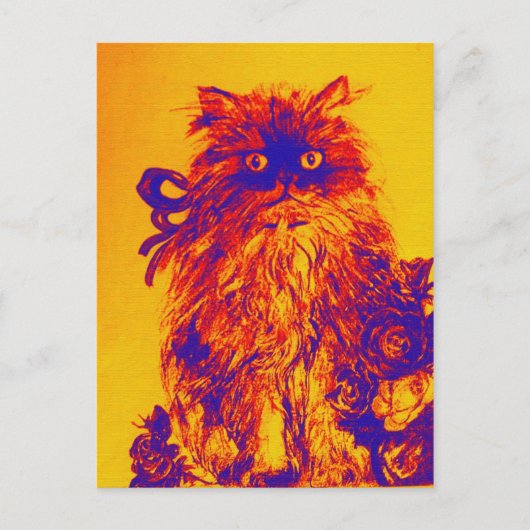 バラ付きKITTEN，黄色オレンジブルー ポストカード (正面)