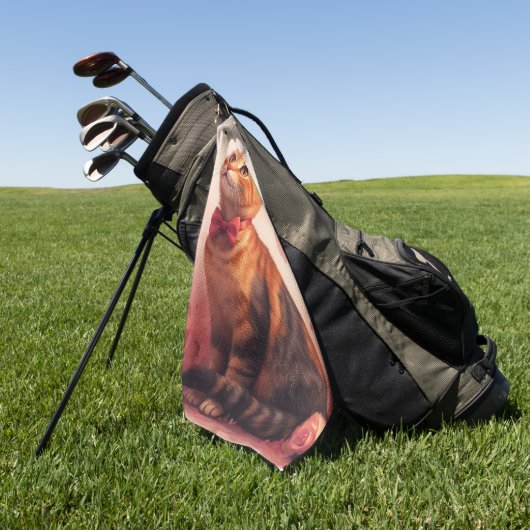 バラ入りアビシニアン猫 – バレンタイン ゴルフタオル (グリーン)