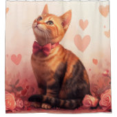 バラ入りアビシニアン猫 – バレンタイン シャワーカーテン (正面)