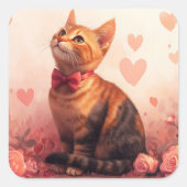 バラ入りアビシニアン猫 – バレンタイン スクエアシール (正面)