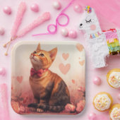 バラ入りアビシニアン猫 – バレンタイン ペーパープレート (パーティー)
