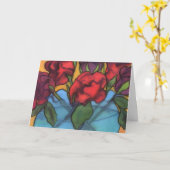 バラ入り青い花瓶誕生日カード カード (黄色い花)