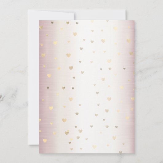 バラ冬のウェディングドレス花嫁ゴールデンシャイニーハート 招待状 (裏面)