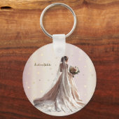 バラ冬の結婚式の花嫁ゴールデンシャイニーハートパーティー キーホルダー (正面)