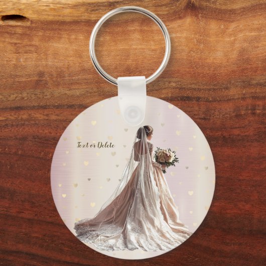 バラ冬の結婚式の花嫁ゴールデンシャイニーハートパーティー キーホルダー (正面)