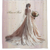 バラ冬の結婚式の花嫁ゴールデンシャイニーハートパーティー シャワーカーテン (正面)