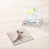 バラ冬の結婚式の花嫁ゴールデンシャイニーハートパーティー スクエアペーパーコースター (インサイチュ)