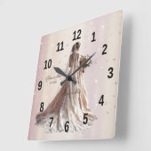 バラ冬の結婚式の花嫁ゴールデンシャイニーハートパーティー スクエア壁時計 (傾斜)