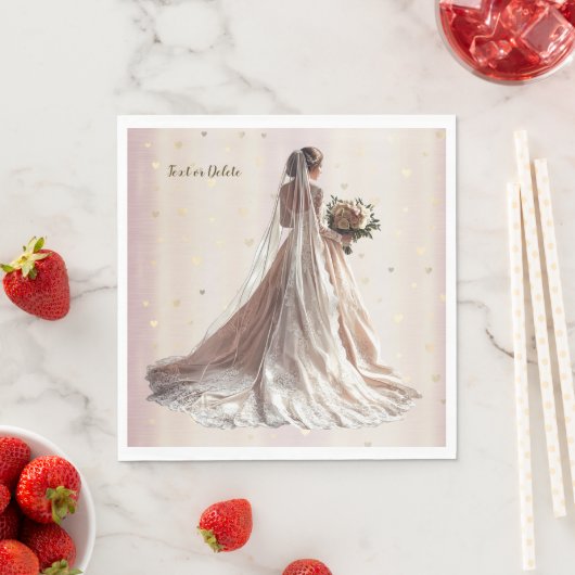 バラ冬の結婚式の花嫁ゴールデンシャイニーハートパーティー スタンダードランチョンナプキン (インサイチュ)