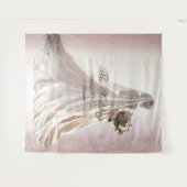 バラ冬の結婚式の花嫁ゴールデンシャイニーハートパーティー タペストリー (正面(横))