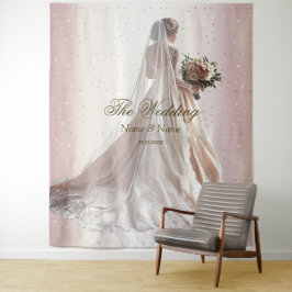 バラ冬の結婚式の花嫁ゴールデンシャイニーハートパーティー タペストリー