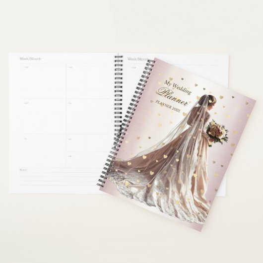 バラ冬の結婚式の花嫁ゴールデンシャイニーハートパーティー プランナー手帳 (ディスプレー)