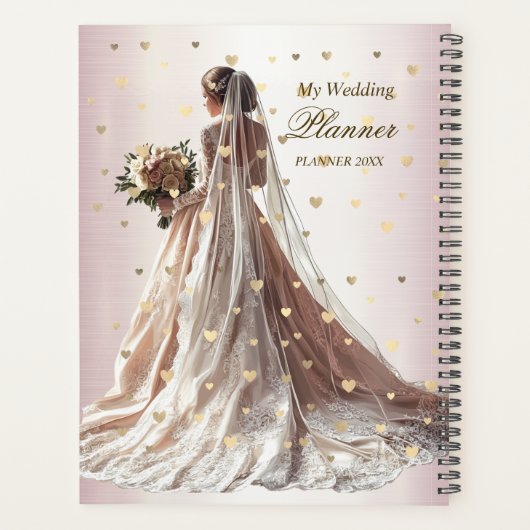 バラ冬の結婚式の花嫁ゴールデンシャイニーハートパーティー プランナー手帳 (裏面)