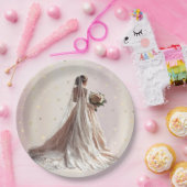 バラ冬の結婚式の花嫁ゴールデンシャイニーハートパーティー ペーパープレート (パーティー)