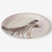 バラ冬の結婚式の花嫁ゴールデンシャイニーハートパーティー ペーパープレート (アングル)