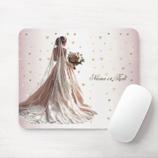 バラ冬の結婚式の花嫁ゴールデンシャイニーハートパーティー マウスパッド (マウス)