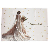 バラ冬の結婚式の花嫁ゴールデンシャイニーハートパーティー ラージペーパーバッグ (裏面)