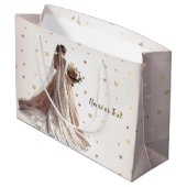 バラ冬の結婚式の花嫁ゴールデンシャイニーハートパーティー ラージペーパーバッグ (裏面アングル)