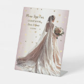 バラ冬の結婚式の花嫁ゴールデンシャイニーハートパーティー 台座サイン (正面)