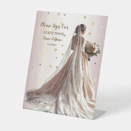 バラ冬の結婚式の花嫁ゴールデンシャイニーハートパーティー 台座サイン