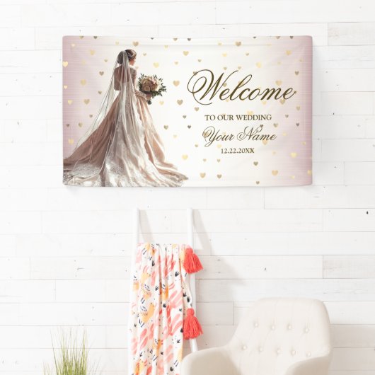 バラ冬の結婚式の花嫁ゴールデンシャイニーハートパーティー 横断幕 (インサイチュ)