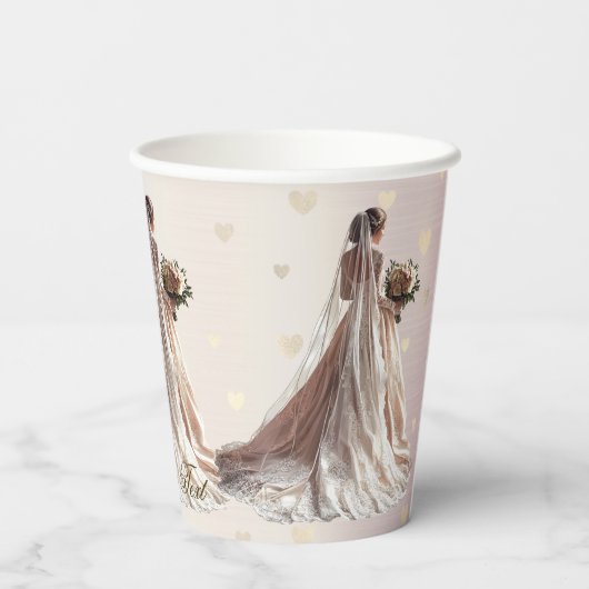 バラ冬の結婚式の花嫁ゴールデンシャイニーハートパーティー 紙コップ (裏面)