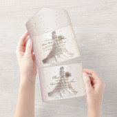 バラ冬の結婚式の花嫁ゴールデンシャイニーハート オールインワン招待状 (貼ってはがせる)