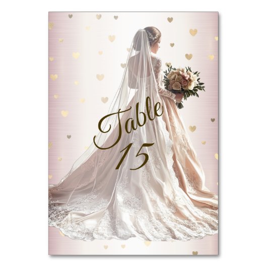 バラ冬の結婚式の花嫁ゴールデンシャイニーハート テーブルナンバー (正面)