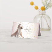バラ冬の結婚式の花嫁ゴールデンシャイニーハート プレイスカード (裏面)