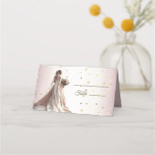 バラ冬の結婚式の花嫁ゴールデンシャイニーハート プレイスカード (正面)