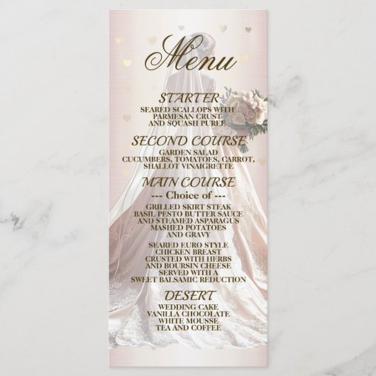 バラ冬の結婚式の花嫁ゴールデンシャイニーハート メニュー (正面)