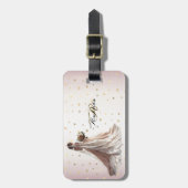 バラ冬の結婚式の花嫁ゴールデンシャイニーハート ラゲッジタグ (正面縦)