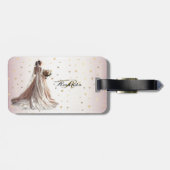 バラ冬の結婚式の花嫁ゴールデンシャイニーハート ラゲッジタグ (裏面横)