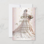 バラ冬の結婚式の花嫁ゴールデンシャイニーハート 出欠カード (正面)