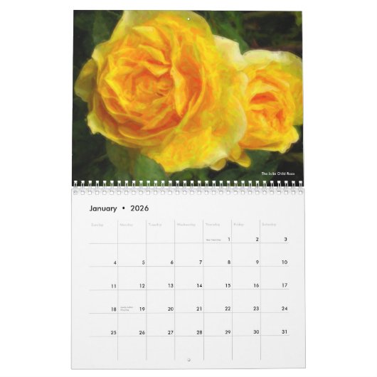 バラ印象フローラファインアート カレンダー (1月 2026)